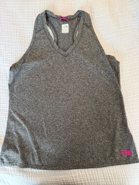 The North Face Women's Heather Gray Racerback Tank with Pink Logo